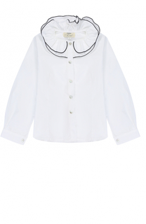 Хлопковая блуза с декоративным воротником и контрастной отделкой Caf