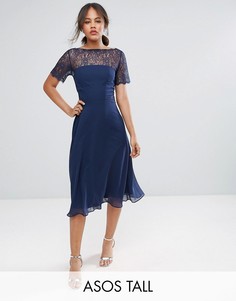 Платье миди с кружевной вставкой ASOS TALL - Синий