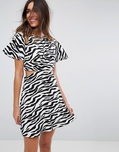 Платье мини с зебровым принтом и вырезами ASOS - Мульти