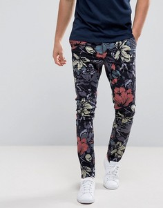 Супероблегающие брюки с цветочным принтом ASOS - Темно-синий