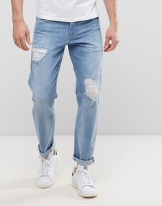 Рваные эластичные джинсы слим светло-голубой расцветки ASOS - Синий