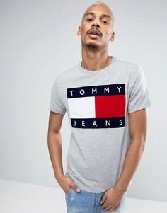 Серая меланжевая футболка с логотипом из флока Tommy Jeans 90s M1 - Серый