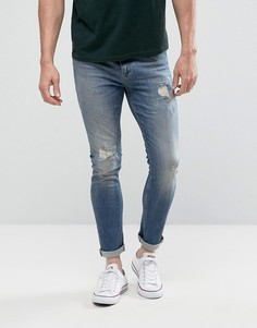 Синие рваные супероблегающие джинсы ASOS - Синий