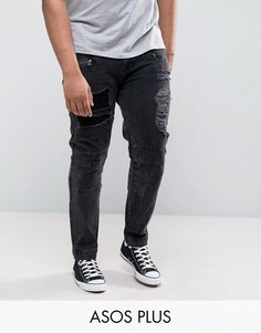 Черные джинсы скинни с молниями и рваной отделкой ASOS PLUS - Черный