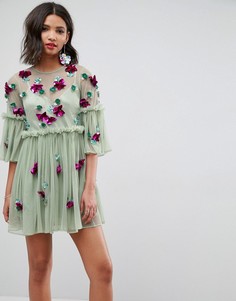 Свободное платье мини с расклешенными рукавами ASOS - Зеленый