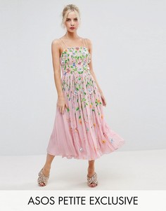 Платье миди с цветочной отделкой ASOS PETITE SALON - Розовый