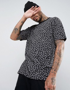 Свободная футболка с леопардовым принтом ASOS - Черный