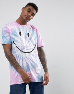Свободная футболка с принтом тай-дай и смайликом ASOS - Синий
