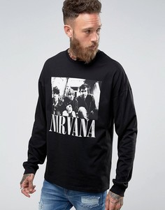 Оверсайз футболка с заниженной линией плеч и принтом Nirvana ASOS - Черный
