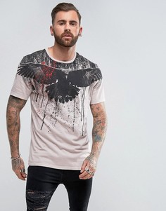 Длинная футболка с принтом на кокетке ASOS - Бежевый