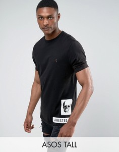 Свободная футболка с черепом и эффектом кислотной стирки ASOS TALL - Черный