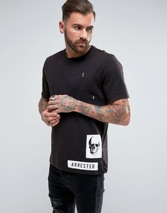 Свободная футболка с принтом и эффектом кислотной стирки ASOS - Черный