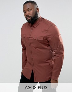 Приталенная рубашка с двумя карманами ASOS PLUS - Коричневый