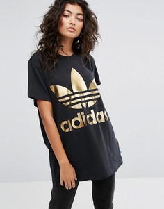 Черная футболка с золотистым логотипом adidas Originals - Черный