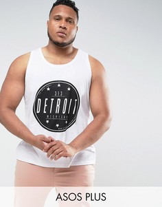Свободная майка с принтом Detroit ASOS PLUS - Белый