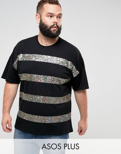 Оверсайз-футболка с полосками из пайеток ASOS PLUS - Черный