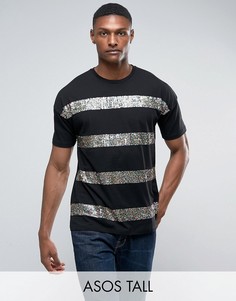 Оверсайз-футболка с полосками из пайеток ASOS TALL - Черный