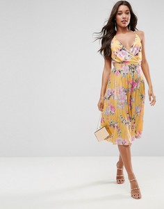 Платье миди с запахом, поясом и принтом ASOS - Мульти