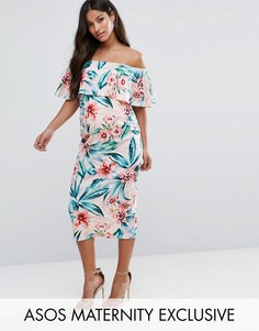 Платье-футляр миди с открытыми плечами и цветочным принтом ASOS Maternity - Мульти