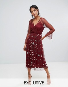 Тюлевое платье с оборками на рукавах и отделкой Lace &amp; Beads - Красный