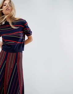 Укороченная футболка в полоску ASOS Co-Ord - Темно-синий