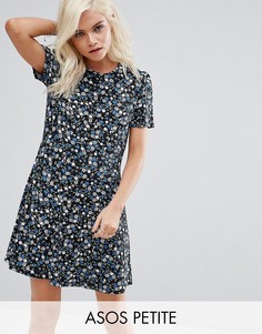 Чайное платье мини с цветочным принтом ASOS PETITE - Черный