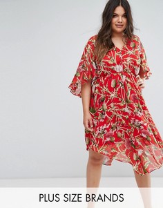 Платье миди с цветочным принтом Boohoo Plus - Мульти