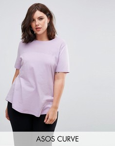 Футболка с контрастной кокеткой в рубчик ASOS CURVE - Фиолетовый