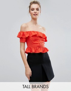 Топ на пуговицах с открытыми плечами и рюшами Fashion Union Tall - Красный