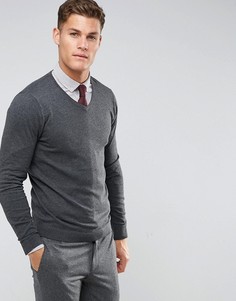 Темно-серый джемпер с V-образным вырезом Burton Menswear - Серый