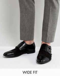 Черные кожаные монки для широкой стопы ASOS - Черный