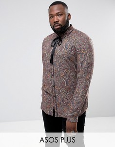 Рубашка классического кроя с принтом пейсли и завязкой ASOS PLUS - Красный