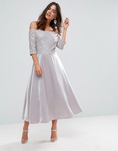 Платье миди с кружевом и открытыми плечами Glamorous - Серебряный