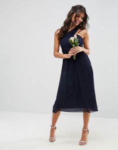 Сетчатое платье миди на одно плечо со сборками ASOS WEDDING - Темно-синий