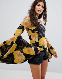 Топ с цветочным принтом Free People Birds of Paradise - Черный