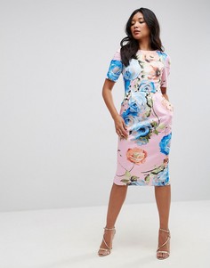 Платье-футляр миди с цветочным принтом ASOS - Мульти