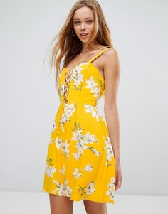 Короткое приталенное платье с цветочным принтом Parisian - Желтый