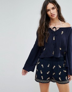 Топ с открытыми плечами и вышивкой ананасов Missguided - Темно-синий