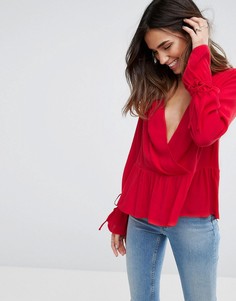 Oversize-блузка асимметричной длины с запахом ASOS - Красный
