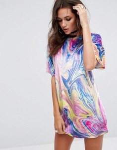 Свободное фестивальное платье-футболка с принтом радуги Jaded London - Мульти
