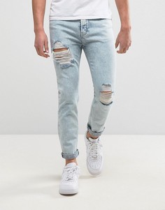 Голубые супероблегающие джинсы с эффектом кислотной стирки SikSilk - Синий