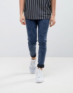Темно-синие суперзауженные джинсы с эффектом кислотной стирки ASOS - Синий