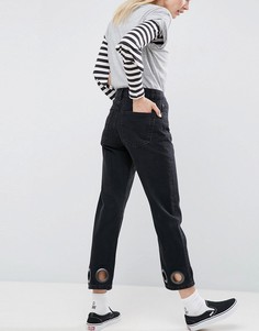 Черные выбеленные джинсы прямого кроя с большими люверсами ASOS FLORENCE - Черный