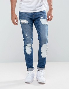 Синие джинсы скинни с рваной отделкой ASOS - Синий
