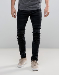 Черные байкерские джинсы скинни с прорехами ASOS - Черный