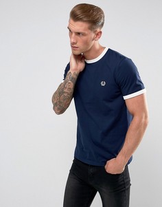 Синяя приталенная футболка с контрастным вырезом Fred Perry Sports Authentic - Синий