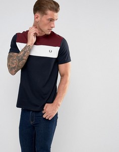 Темно-синяя футболка узкого кроя в стиле колор блок Fred Perry - Темно-синий