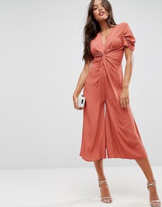 Чайный комбинезон с узлом спереди ASOS - Оранжевый