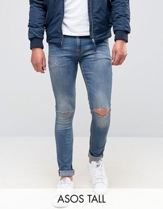 Супероблегающие джинсы с дырками на коленях ASOS TALL - Синий