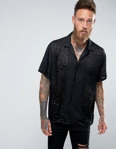 Черная оверсайз-рубашка из вискозы с леопардовым принтом ASOS - Черный